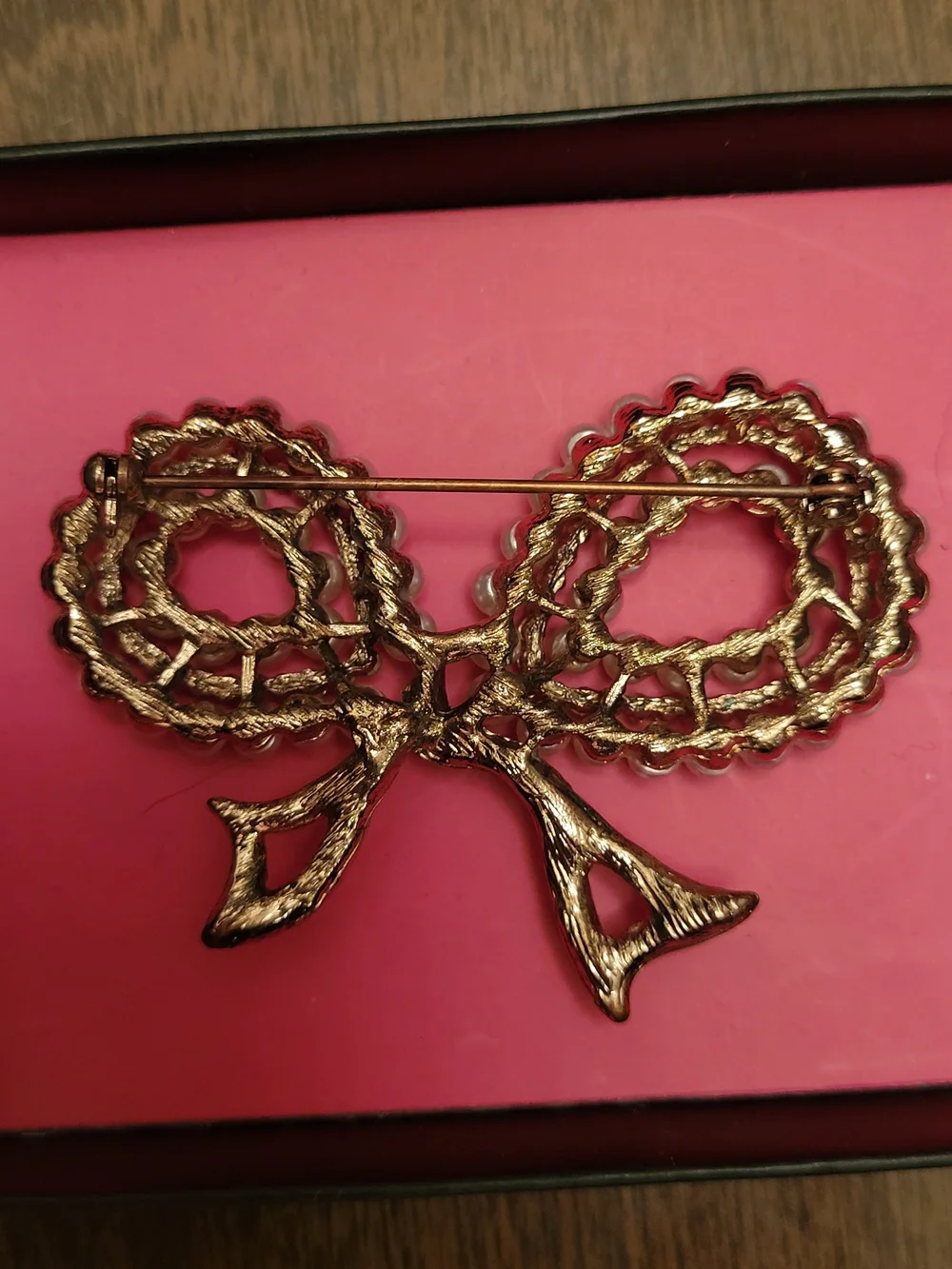 Vintage 1950s 60s Faux Pearl Aurora Borealis Rhinestone Bow Brooch Pin